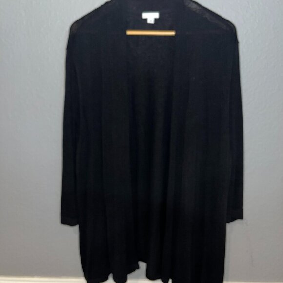J. JILL Linen Blend Lightweight Black Long Open Cardigan Sweater EUC Women's 4X - Picture 1 of 12